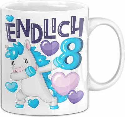 Produktbild von 8. Geburtstag Geschenk Tasse Becher Mädchen Einhorn Geburtstagsgeschenk Tochter Endlich 8 (Weiß)