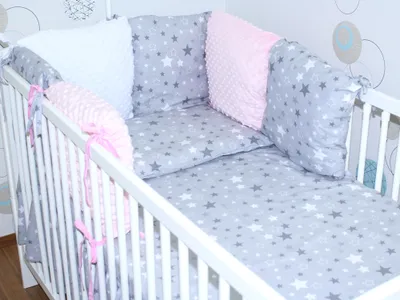 Produktbild von Baby Nestchen mit 6 x Kissen - MINKY und Baumwolle -Umrandung für Laufstall, Hausbett, Babybett, Kinderzimmer - 04