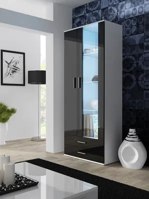 Obrázek produktu pro Cama Meble Vitrína Soho S6 - bílá / černý lesk