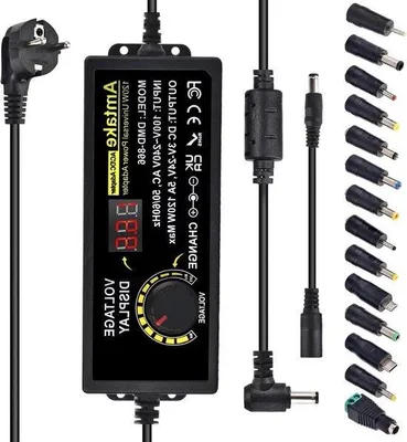 Immagine prodotto di Alimentatore universale - Regolabile - 3 V-24 V - 5 A - 120 W - Con indicatore di tensione a LED - 55 x 25 mm - 14 connettori - Per dispositivi elettronici domestici