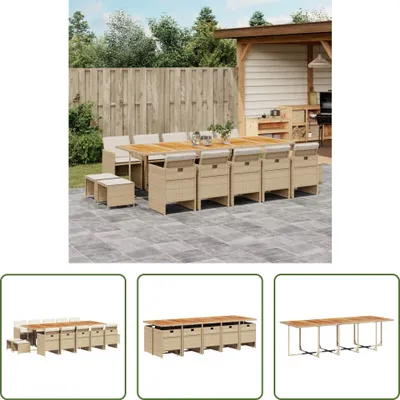 Produktbild von The Living Store 15-tlg. Garten-Essgruppe mit Kissen Beige Poly Rattan
