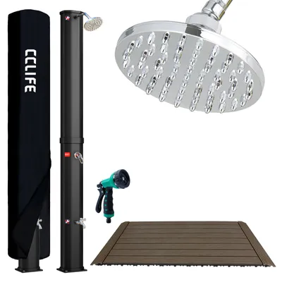 Produktbild von CCLIFE Solardusche 60L mit WPC-Bodenplatte und Handbrause Gartendusche Pooldusche Regendusche Außendusche , Schwarz