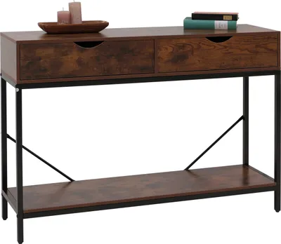 Immagine prodotto di Tavolo consolle HWC-O76, tavolo telefono tavolo laterale tavolo contenitore, cassetto contenitore industriale 76x109x30cm ~ rosso-marrone