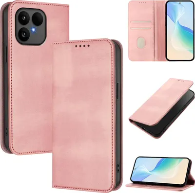 Immagine prodotto di Custodia per cellulare per Fairphone 6, vintage in pelle RFID protezione carta titolare stand funzione magnetica flip cover rosa