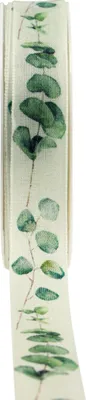 Produktbild von Geschenkband 25mm 20m Eukalyptus Muster Dekoband Schleifenband Grün für Dekoration und Floristik