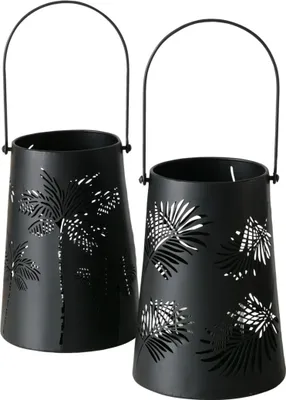 Produktbild von Boltze Windlicht PALMERA Palmenausbrenner aus Eisen mit Glaseinsatz schwarz H 23,5cm