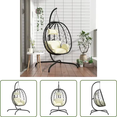 Produktbild von The Living Store Hängesessel Ei mit Kissen Cremeweiß Poly Rattan & Stahl