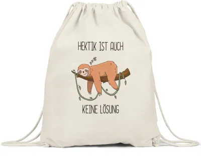 Produktbild von Hektik ist auch keine Lösung Turnbeutel Gymsack Lustig Spruch Ironie Faultier Geschenk Bürokollegen