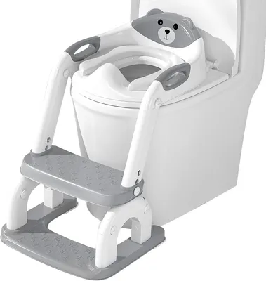 Imagen del producto de Asiento de inodoro para niños con escalón, plegable, fabricado en material PP, antideslizante, con asa, diseñado para niños