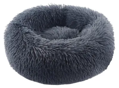 Immagine prodotto di Cuccia per cani rotonda, cuccia per gatti, morbida e accogliente, lavabile, in peluche ultra-soffice, colore grigio scuro, diametro 40 cm