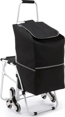Produktbild von Happyment Luxus Einkaufstrolley mit Sitz – Treppensteiger Design – Klappbar – 50L Kapazität – Schwarz