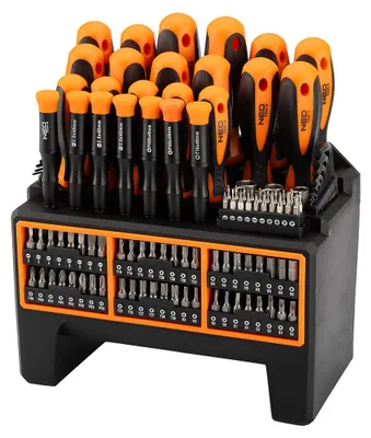 Produktbild von NEO TOOLS Schraubendreher Set 114-teilig Werkzeugset aus CrV-Stahl Magnetische Spitzen Präzisionsschraubendreher Bits