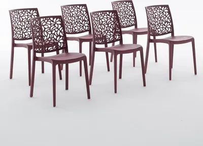 Immagine prodotto di set di 6 sedie impilabili in polipropilene con fibra di vetro per uso esterno e giardino, bar e ristorante, cucina design moderno - ANNA - Rosso scuro