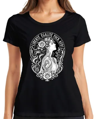 Productafbeelding van LIBERTÉ ÉGALITÉ VERDOMD AFD Roze dames T-shirt met bloemenprint, zwart, maat L
