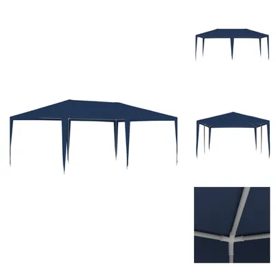 Multiple views of a navy blue party tent against a white background.