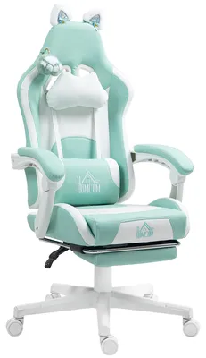 Produktbild von Verstellbarer Gaming-Stuhl mit Fu?stš¹tze und Kissen, Kunstleder und Schaumstoff, 65 x 62 x 116šC124 cm, wei? und blau