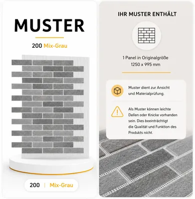 Produktbild von AMK Muster-Paneel 200 Mix-grau – Originalgröße 1250×995 mm, Steinoptik zum Testen, KI-generiertes Bild
