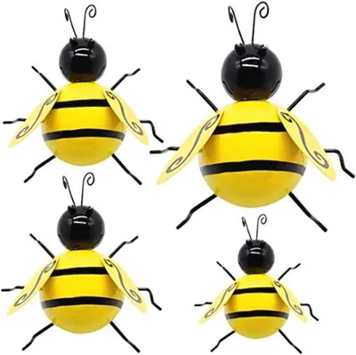 Image de Figurines décoratives miniatures en métal représentant des abeilles, lot de 4, pour le jardin et la maison