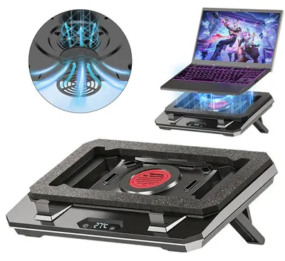 Produktbild von Laptop Kühlpad mit Ständer, Gaming Laptop Kühler für 10–17 Zoll, Turbo Kühlung, verstellbarer Dichtungsring