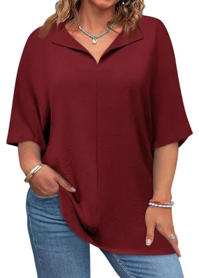 Produktbild von T-Shirt mit V-Ausschnitt, geeignet für Damen mit Übergröße, lockere Passform