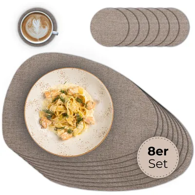 Produktbild von Ovales Tischset mit Glasuntersetzer, 8er Set, in Braun meliert