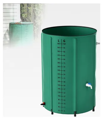 Produktbild von 380 Liter Faltbare Regentonne - Regenwassertank mit Wassereinlassgitter und Abflussventil, geeignet für Gartenbewässerung und Reinigung, Grün