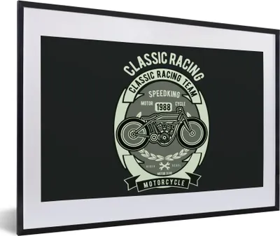 Produktbild von MuchoWow® MuchoWow® Gerahmtes Poster Motorrad - Zeichnung - Retro 60x40 cm - Poster mit zchwarzem Bilderrahmen - Schlafzimmer - Plakat in Rahmen - Drucken