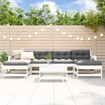 Produktbild von [Home] 7-tlg. Garten-Lounge-Set mit Kissen Weiß Massivholz , Neue Mode 2024 im häuslichen Leben