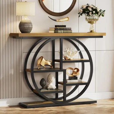 Produktbild von 105 cm Konsolentisch, Eingangstisch, Sofatisch mit Etagere-Regalen
