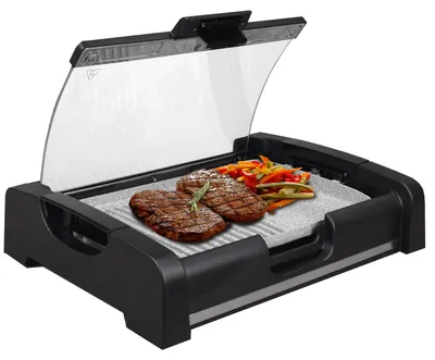 Zdjęcie produktu dla Plancha ze szklaną pokrywą Strivasa | płyta grillowa | grill elektryczny | grill stołowy