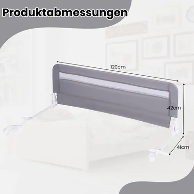 Produktbild von Klappbares Kinderbettgitter, 120 cm, Grau, waschbarer Bezug