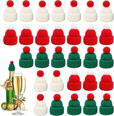 Produktbild von Mini Weihnachtsmützen aus Stoff, 30 Stück, festliche Dekoration, für die Weihnachtszeit