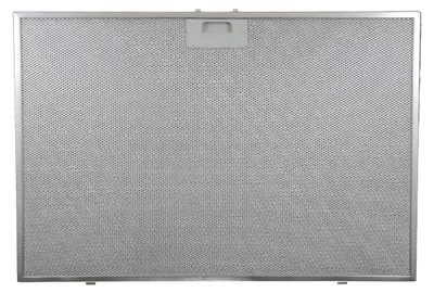 A close-up, front-facing view of a metallic range hood filter.