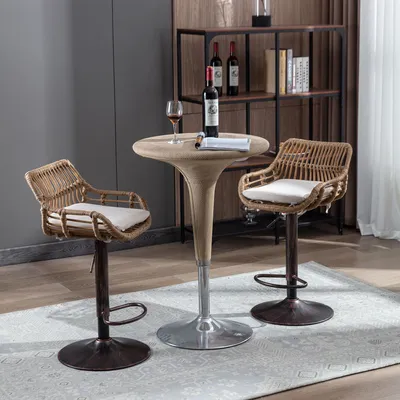 Produktbild von MODFU  Barstühle Barhocker Relaxsessel Esszimmerstuhl,2er set,mit Fußstütze,Verstellbar,Beige