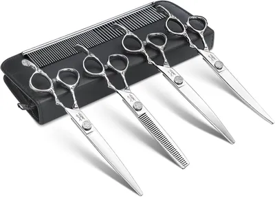 6-in-1 Hundehaarschere-Set, gerade/gebogen/Effilierschere, silber