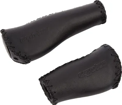 Produktbild von Ergotec Fahrradgriffe Monaco Leder schwarz lang kurz 135 / 92 mm Stopfen Nabenschaltung