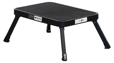 Produktbild von Tritthocker klappbar | Kunststoff -Trittfläche | HxBxT 18x48x31cm | Traglast 150kg | Stahl | Matt Schwarz