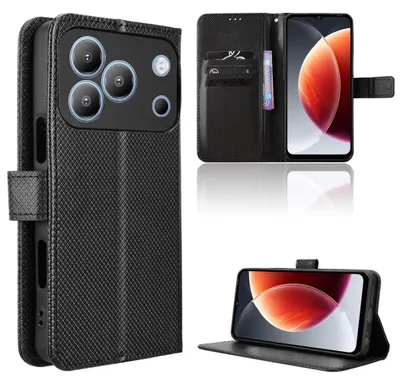 Produktbild von Handyhülle Wallet Klapp Blackview Wave 7C Kunstleder Diamant Design Schwarz