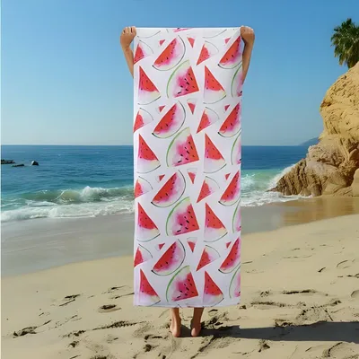 Produktbild von PolkaHome® Mikrofasern Strandtuch 180 x 75 cm – Schnelltrocknendes Badetuch, Wassermelonenprint, Rot