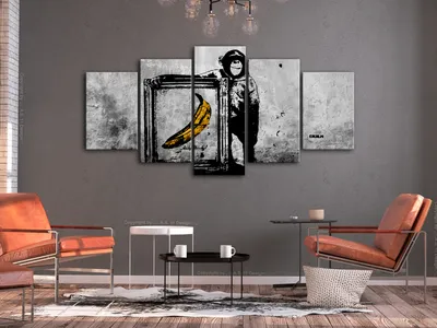 Produktbild von Akustikbild Banksy Affe 200x100 cm Bilder Akustikschaum Hochleistungsschallabsorber Schallschutz Leinwand 5 tlg Wandbild Raumakustik Schalldämmung i-B-0052-b-m