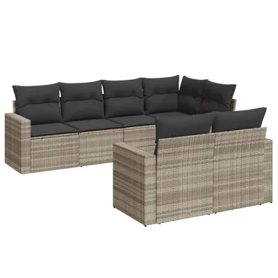 Produktbild von vidaXL 7-tlg. Garten-Sofagarnitur mit Kissen Hellgrau Poly Rattan