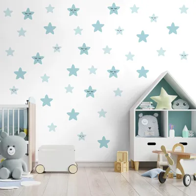 Produktbild von Muralo Aufkleber Wandtattoo für Kinderzimmer blaue schlafende STERNE Wandsticker Br. 60cm x Hö. 30cm