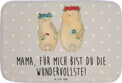 Produktbild von Mr. & Mrs. Panda duschmatte Bären mit Blumenkranz - Grau Pastell - Geschenk, Family, Familie, Muttertag, Badezimmer Matte, Kinder, Badematte, Badvorleger, Badläufer