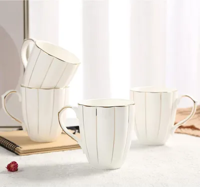 Image de DUJUST Ensemble de tasses à café tyle britannique Bone-China en blanc/or
