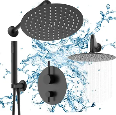 Produktbild von Granitan | Duschset Unterputz - Glami - Schwarz - Modernes Design - Regenduschkopf - Minimalistisch