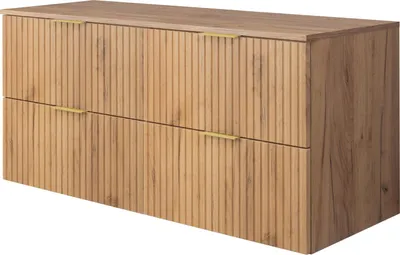 Produktbild von Waschtischunterschrank, Eiche Craft, 120 (2 x 60) x 57 x 46 cm, goldener Griff+ Arbeitsplatte