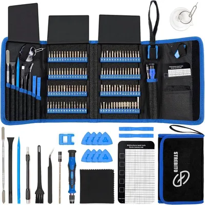 Produktbild von Elektronik-Präzisionsschraubendreher-Set 142-teilig mit 120 Bits, magnetisch, für iPhone, MacBook, Computer, Blau