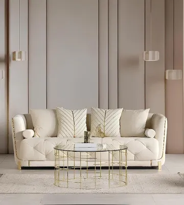 Zdjęcie produktu dla Luksusowa, beżowa, trzyosobowa sofa z tkaniny – meble tapicerowane do domu
