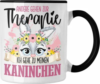 Produktbild von Trendation - Kaninchen Tasse Geschenk für Kaninchen Hasen Besitzer Therapie Lustiger Spruch Geschenkidee (Schwarz)