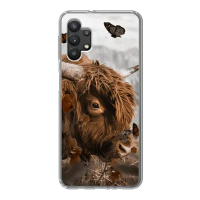 Produktbild von MuchoWow® Handyhülle Schutzhülle Hülle für Samsung Galaxy A32 5G Scottish Highlander - Schmetterlinge - Pflanzen Silikon Softcase Handy Hülle - Softcase